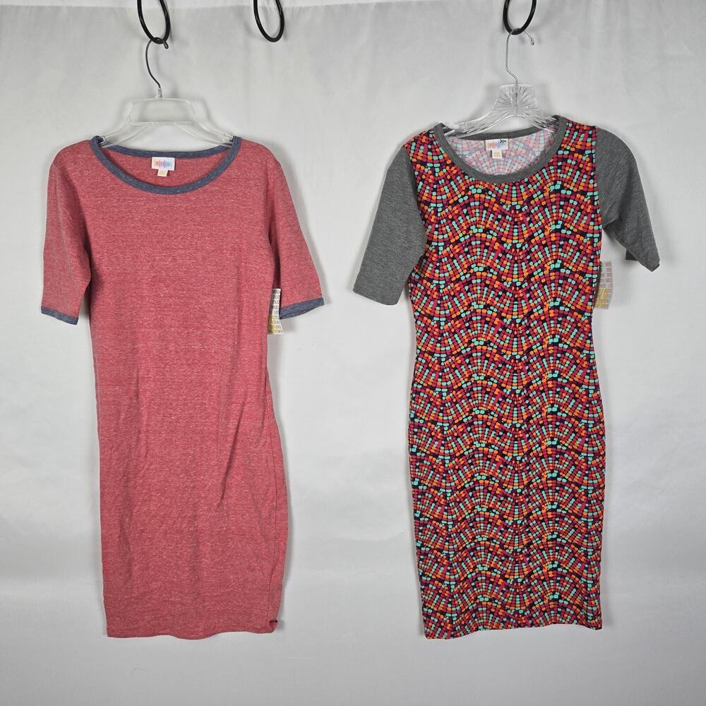 2 LuLaRoe T-Shirt Dress Women's XXS Multi-Color Short Sleeve Mini Round Neck NWT
